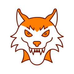 Illustration of a fierce werewolf head with orange and white colors, showcasing sharp teeth and intense eyes