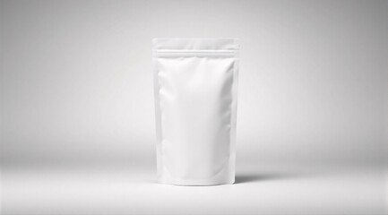 A clean white paper bag with ziplock is placed in a clean white studio, with soft shadows enhancing its premium look.