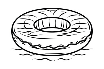 Inflatable Ring On Water Surface Minimalist Black And White Summer Floating Tube Simple Graphic Illustration