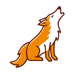 Fototapeta premium Howling wolf illustration with orange and white fur, minimalist design on a plain background