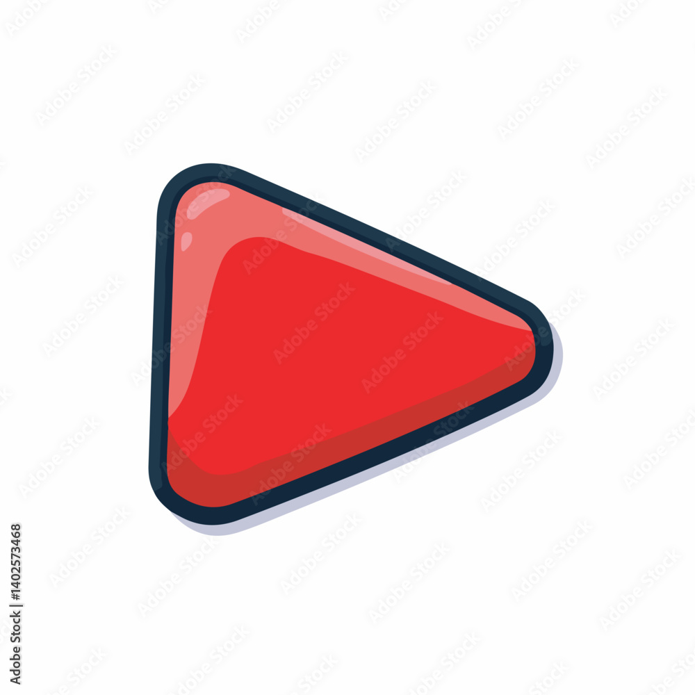 Poster red glossy triangle points forward isolated white backdrop