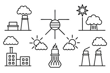 emission sources line art impact of pollution on environment