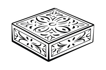 Black And White Line Art Of A Decorative Jewelry Box With Floral Patterns On A White Background