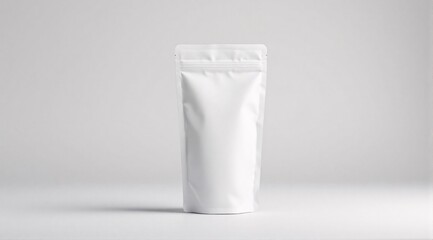 A clean white paper bag with ziplock is placed in a clean white studio, with soft shadows enhancing its premium look.