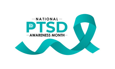 National PTSD Awareness Month is june. Health awareness vector. Realistic ribbon, Human and brain icon. Educate the public about post-traumatic stress disorder. Banner and background design template.