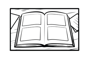 Opened Sketchbook Illustration With Blank Pages On Wooden Surface For Creative Layout Design Or Mockups And Black Line Art