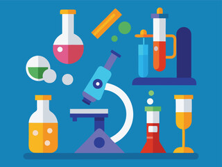 set of laboratory glassware and icons