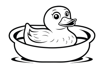 Black And White Outline Of Rubber Duck In Tub For Coloring Books And Kids Projects Simple Design