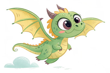 Obraz premium Cute baby dragon cartoon flying with white background