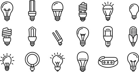 Light Bulb Thin Line Icons Set – Editable Stroke Outline Collection
