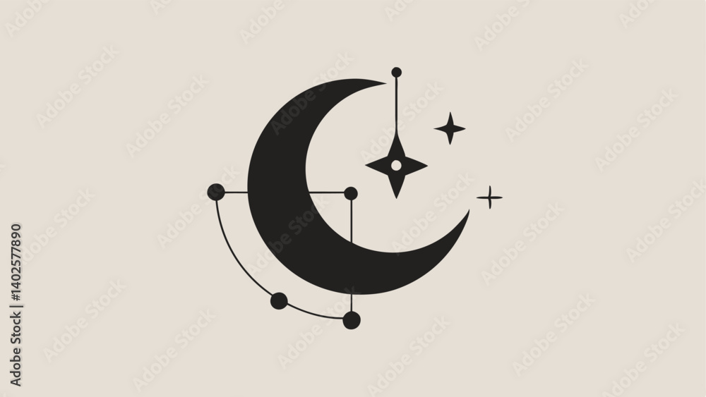 Poster sleep quality tattoo a crescent moon intertwined with star motifs featuring a graph representing sle