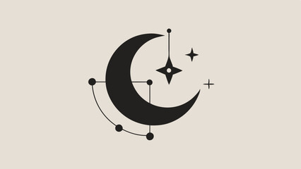 Sleep Quality Tattoo A crescent moon intertwined with star motifs featuring a graph representing sleep cycles and quality metric indicators in a minimalist style.