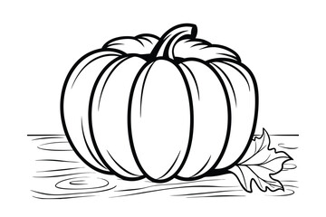 Hand Drawn Pumpkin Outline With Maple Leaf On Wood For Coloring Pages And Fall Designs