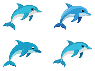 set of funny cartoon dolphins