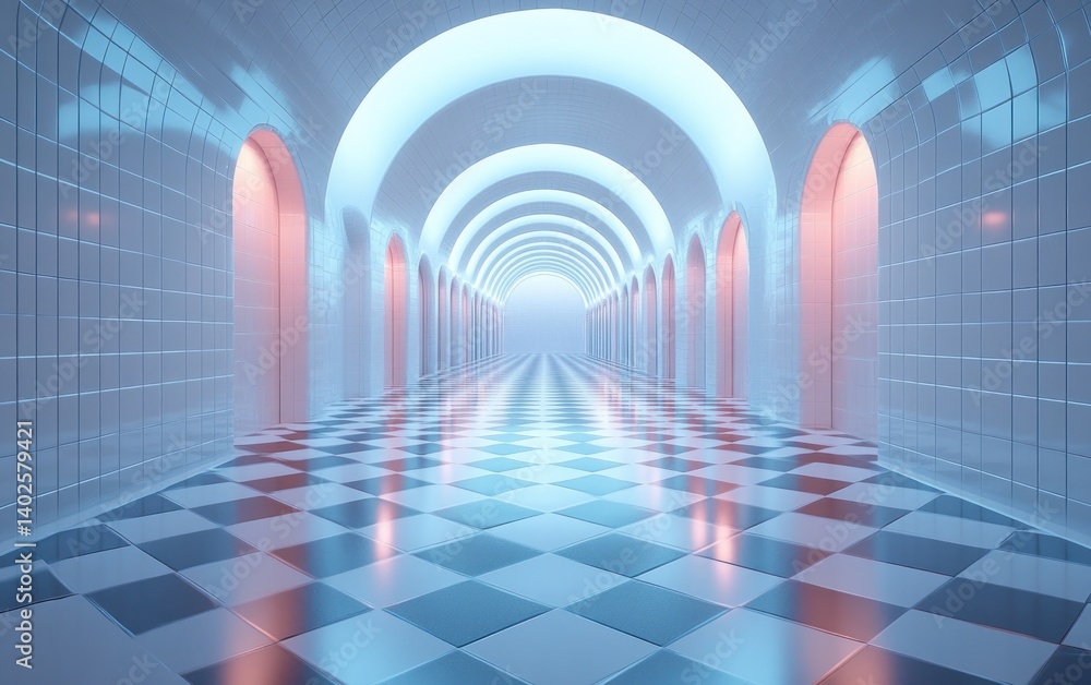 Poster minimalist perspective tiled floor background with soft ambient lighting