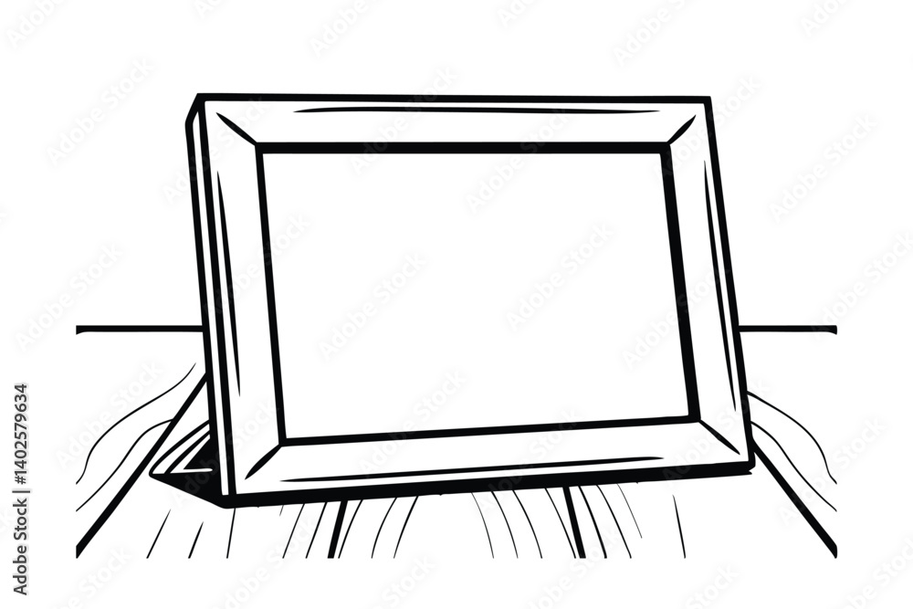 Poster blank picture frame mockup on desk simple line art for insert your text or image background