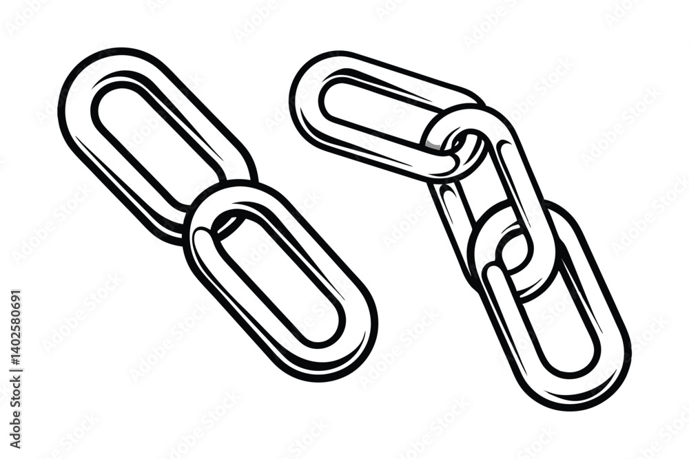 Poster two interlocking chain links depicted in a bold black and white graphic style illustrating connectio