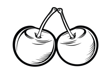 Simple Two Cherry Outline Illustration For Food Design Or Tattoo Idea Minimalist Black And White Vector Sweet Fruit
