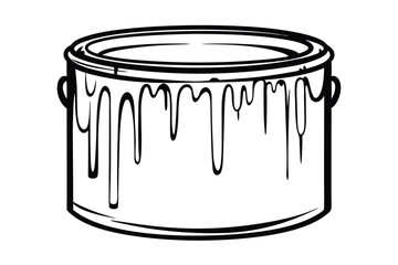 Illustration Of Paint Can With Dripping Paint Black And White Design Simple Line Art Style Isolated On White Background