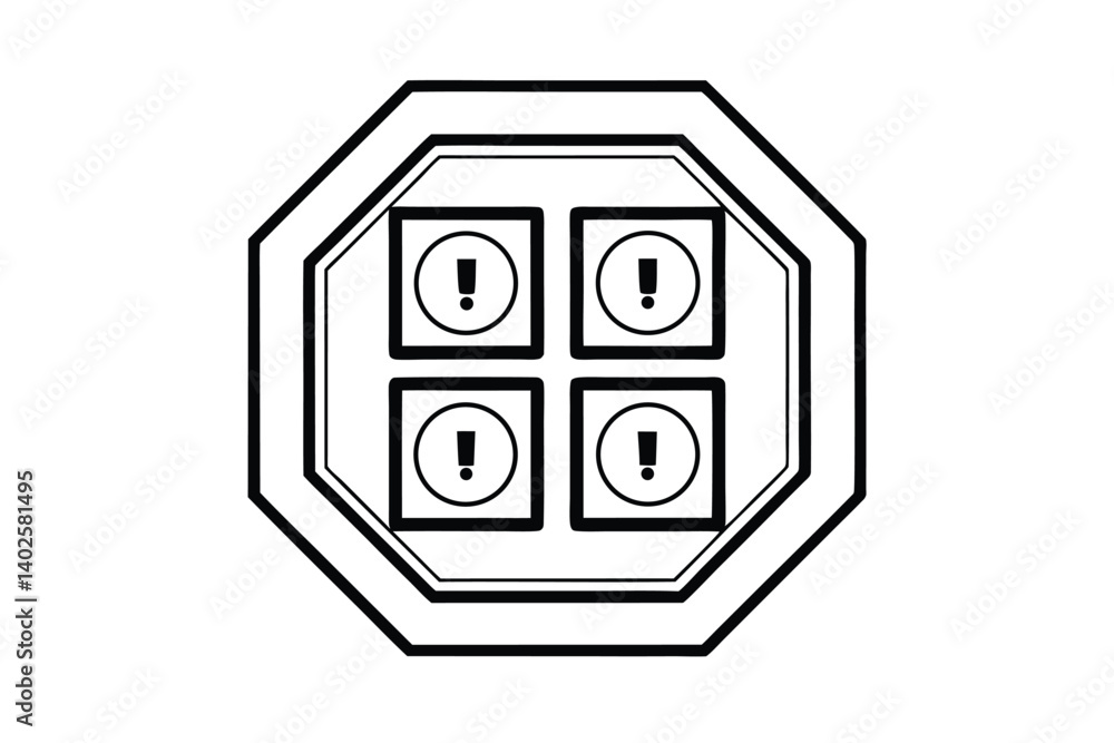 Poster octagonal frame with square exclamation mark symbols signifying warning and alert notice minimalist 