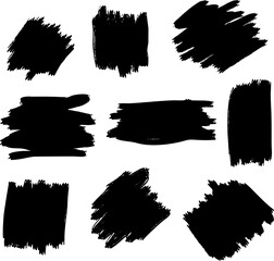 Grunge Ink Brushstroke and Paint Splash Vector Set. Dirty Artistic Design Elements with Splatter, Blots, and Hand-Drawn Stains Isolated on White Background.