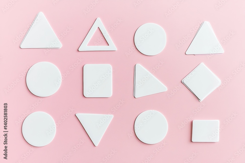 Aufkleber simple white sticker shapes arranged on a soft pastel background showcasing a clean and minimal desi
