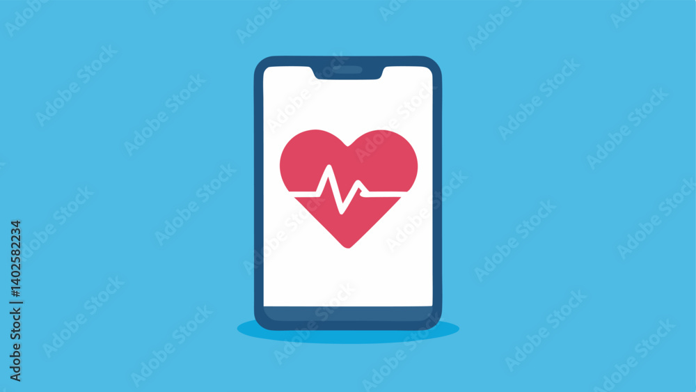 Poster heart rate monitor screen a smartphone screen displaying an animated heart icon with a fluctuating h