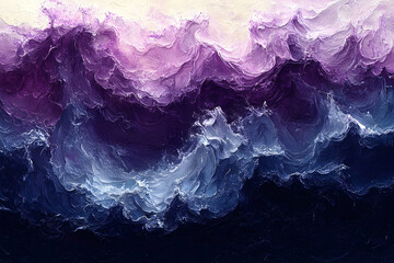 Abstract painting of swirling waves in shades of purple and blue, evoking a serene ocean scene