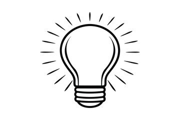 Black And White Light Bulb Illustration Symbolizing Creativity,Innovation,And Bright Ideas With Rays Around It