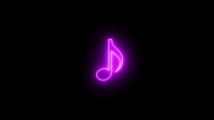 Glowing neon line musical note icon on black background. Music note icon.