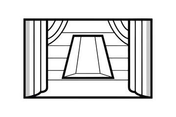 Window Frame Illustration With Curtains And Interior Design Elements In Black And White Style