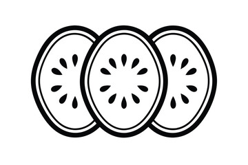 Black And White Graphic Illustration Of Three Slices Of Kiwi Fruit Perfect For Various Design Purposes