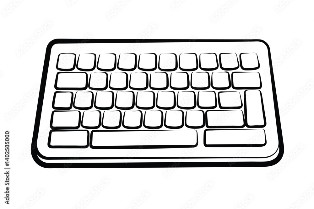 Poster minimalist keyboard outline illustration for interface design and technology concepts in black and w