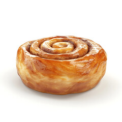 Fototapeta premium A freshly baked cinnamon roll with a golden soft dough, rich cinnamon-sugar swirl, and a glossy vanilla glaze