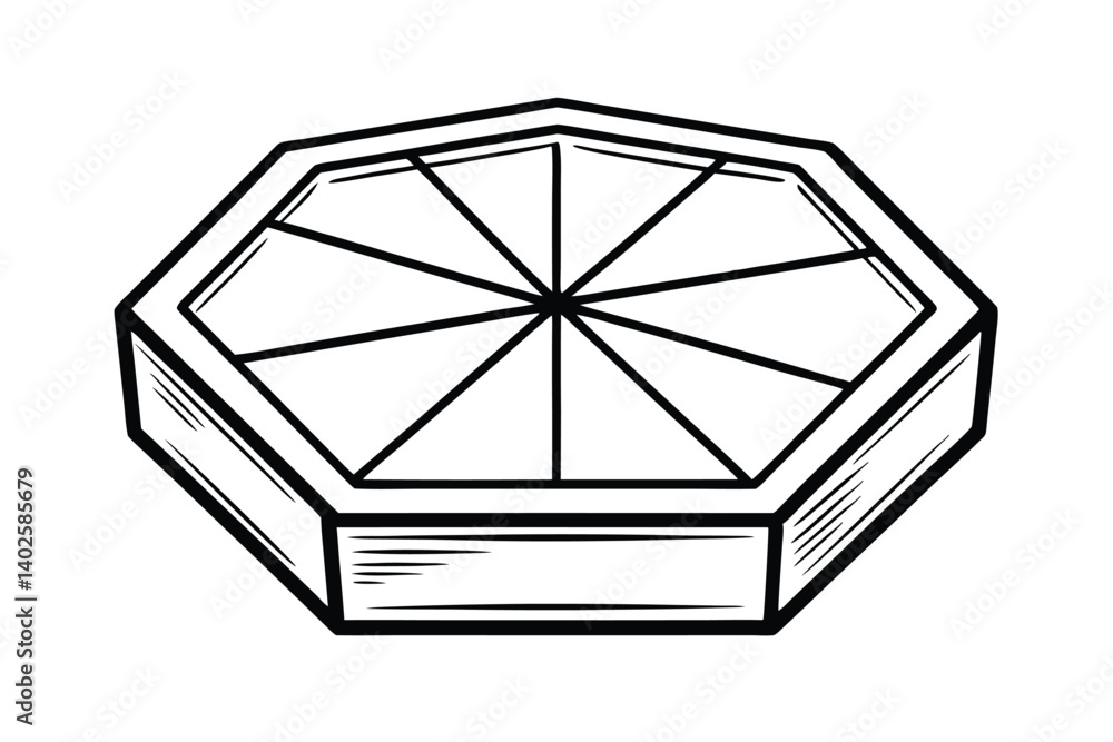Poster octagonal table isolated geometric design element with eight triangular pieces and bold black outlin