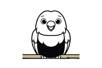 Cute Cartoon Bird Perched On A Branch Isolated On White Background Vector Graphic Illustration For Kids Educational Resources