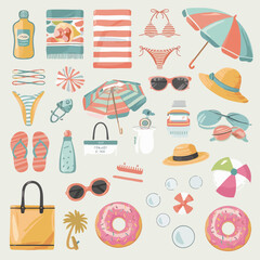 Summer Beach Essentials – Flat Pastel Style Icon Set


