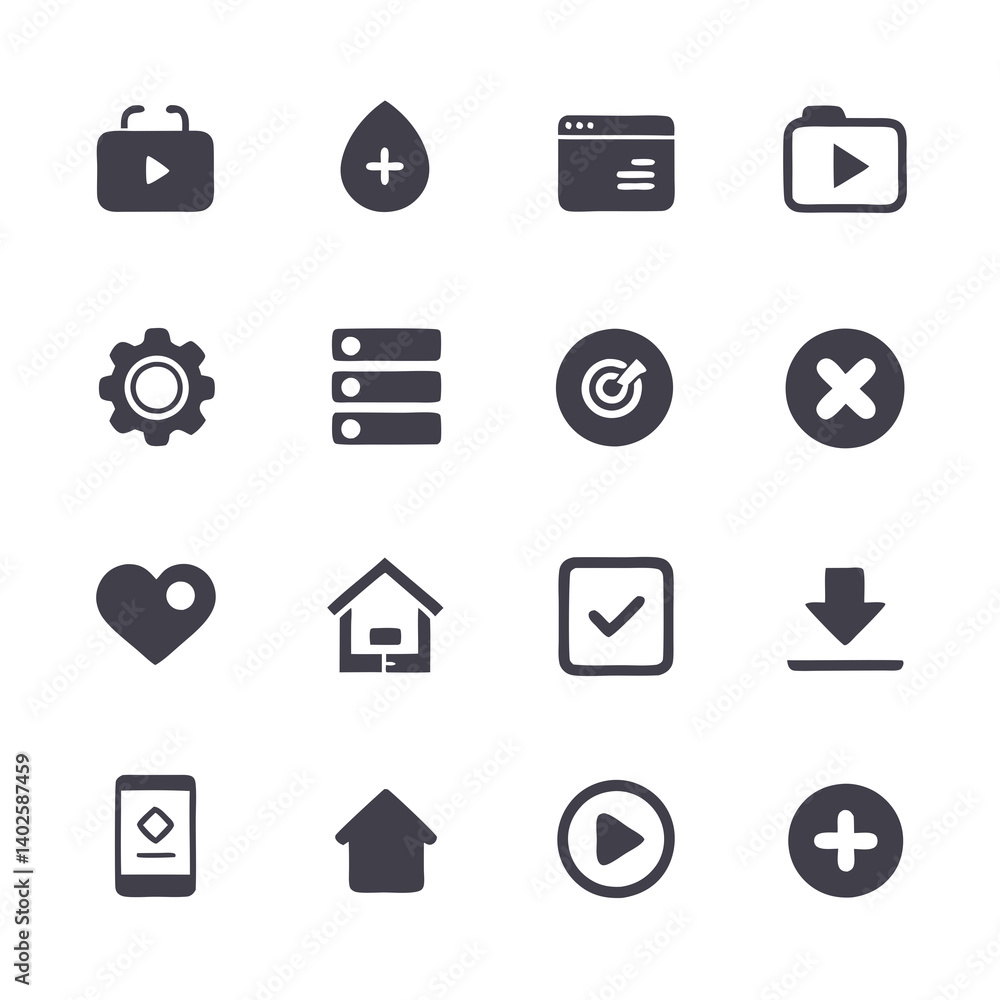 Poster set of basic user interface and ux icons