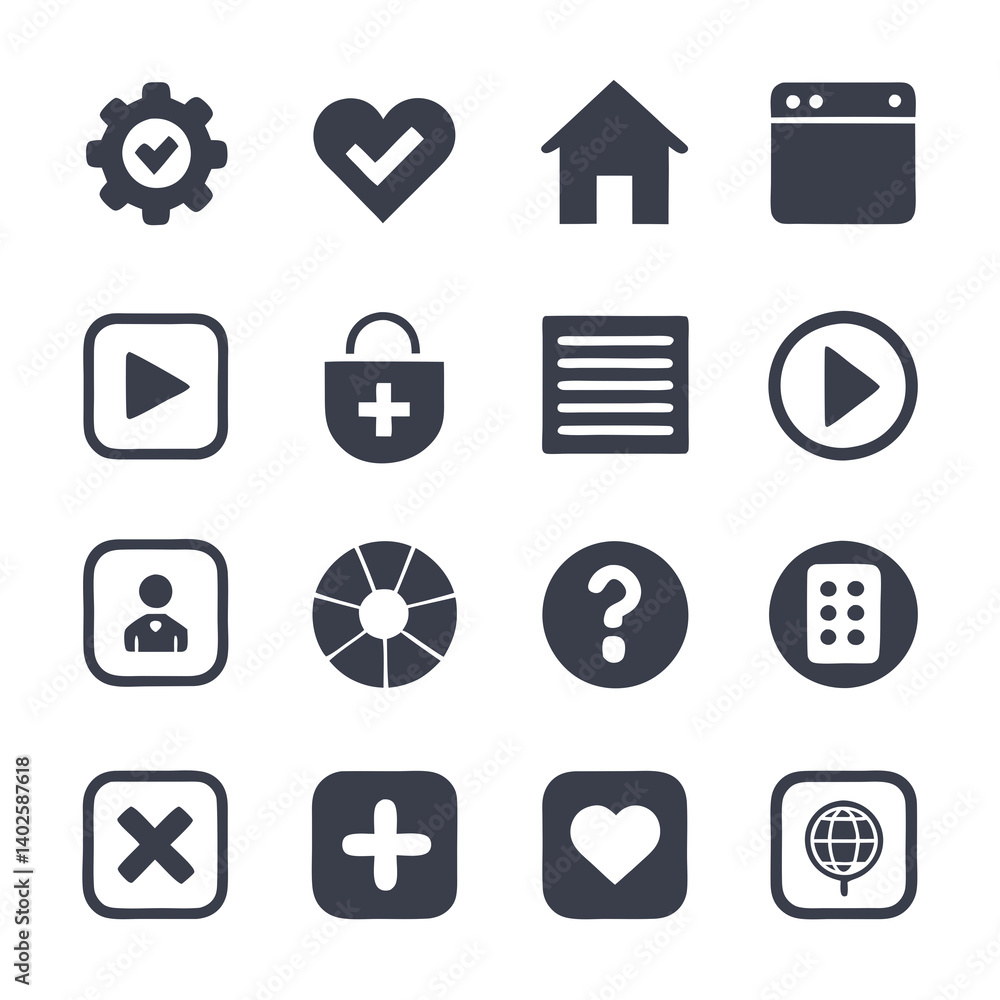 Poster collection of interface navigation icons for web and app