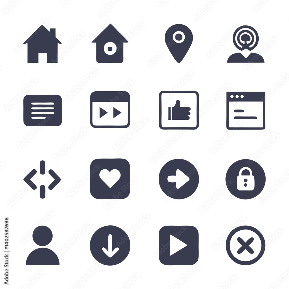 Poster hand drawn website ui vector icons elements set
