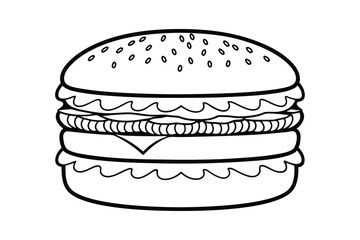Burger Black And White Line Art Illustration Delicious Sandwich Graphic Fast Food Doodle Style Design Vector