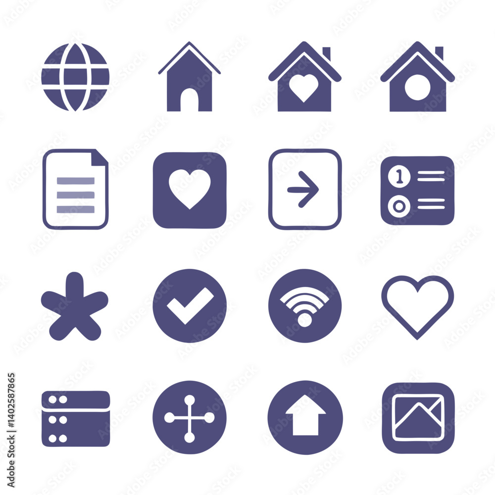 Poster collection of purple web and app ui icons