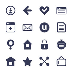 Dark Blue Icon Set on White Background Isolated