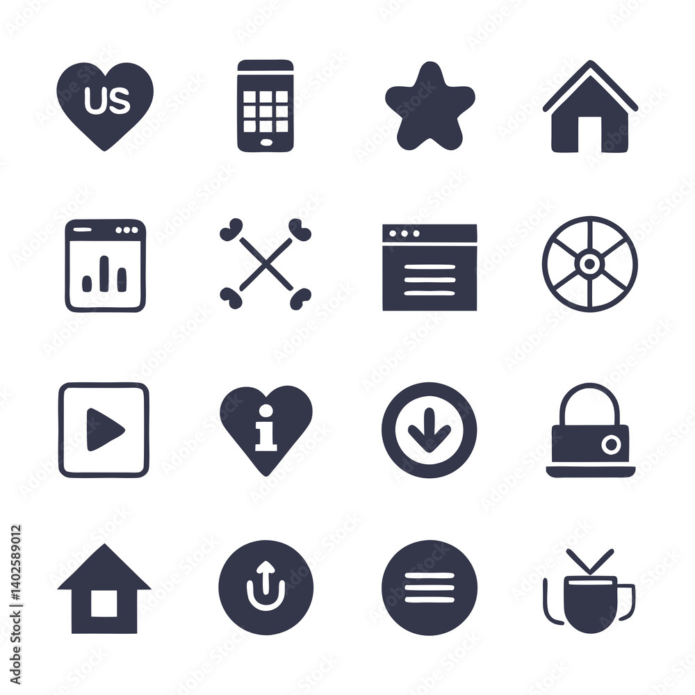 Poster assorted vector icons set - website, business, and ui
