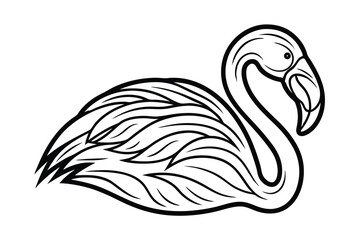 Elegant Flamingo Illustration Featuring Bold Black Outline On White Background And Decorative Feather Details Perfect For Design Projects