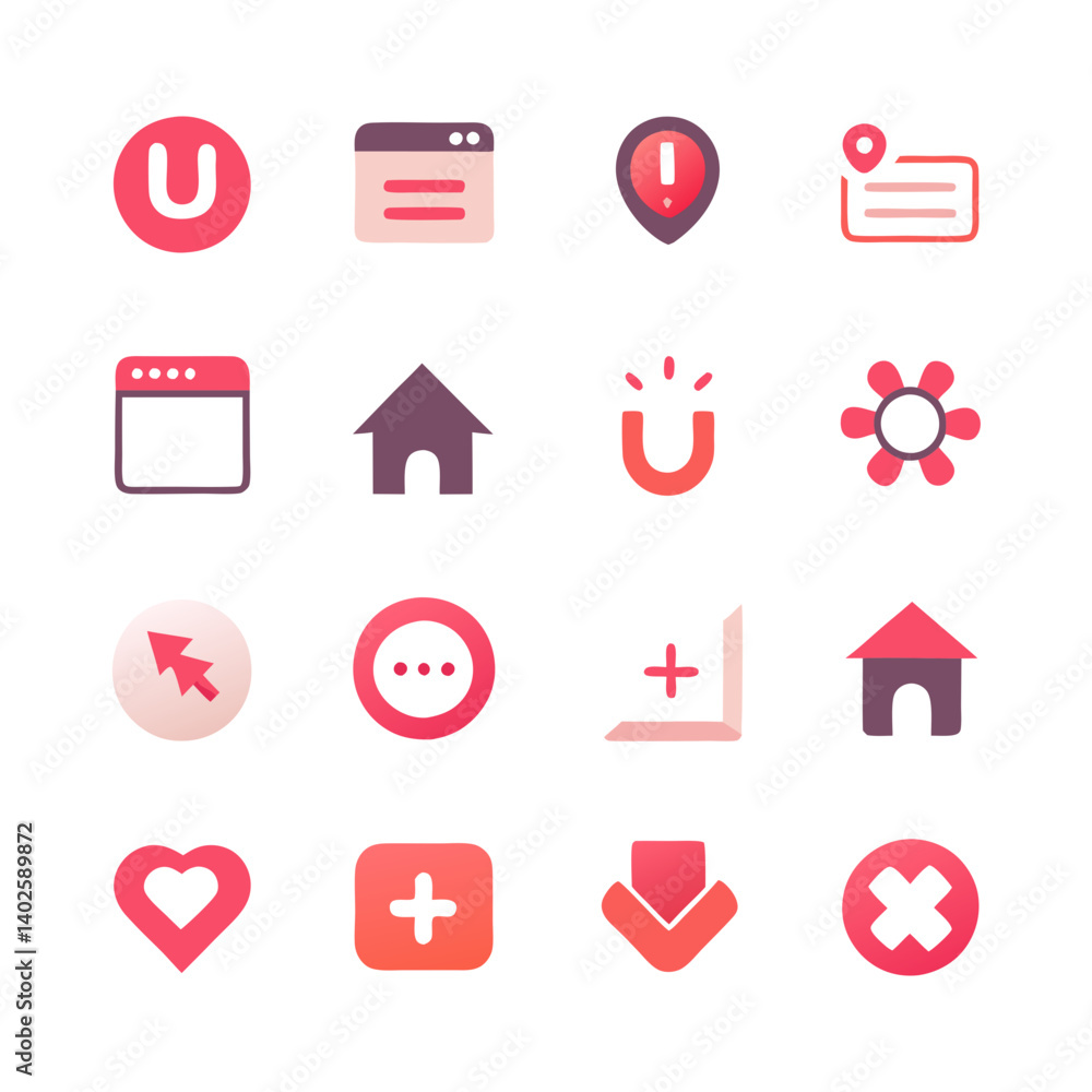 Poster gradient web ui icon set for mobile application