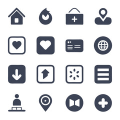 Collection of Modern Dark Blue Icon Illustrations, Vector Set