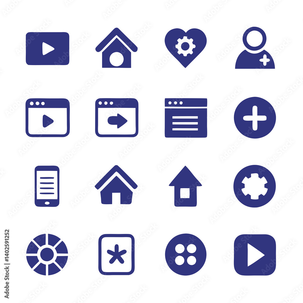 Poster collection of assorted blue user interface vector icons