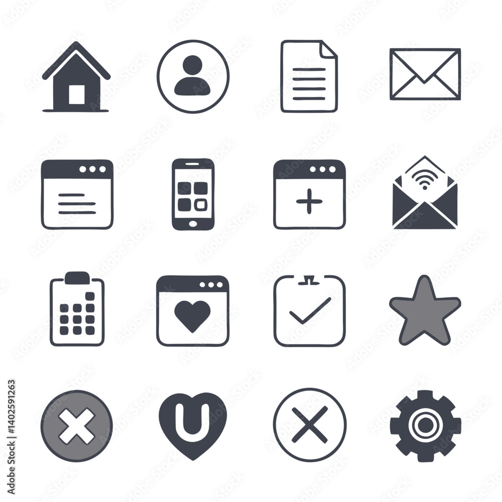 Poster set of basic icons for web and application