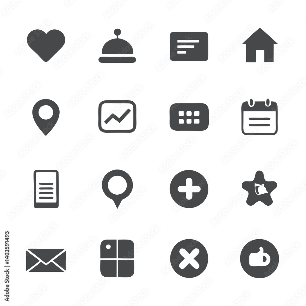 Poster set of sixteen simple website user interface icons